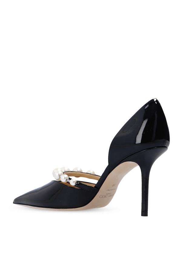 シューズ・サンダルその他 JIMMY CHOO Woman Pumps Black AURELIE85XKM BLACK/WHITE Black Patent Leather Pointed Pumps with Pearl Embellishment